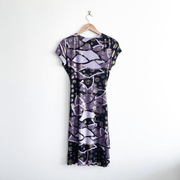 Joseph Ribkoff Womens Knee-Length Dress Ruched Abstract Purple Gold Black Size 6 - Picture 2 of 6